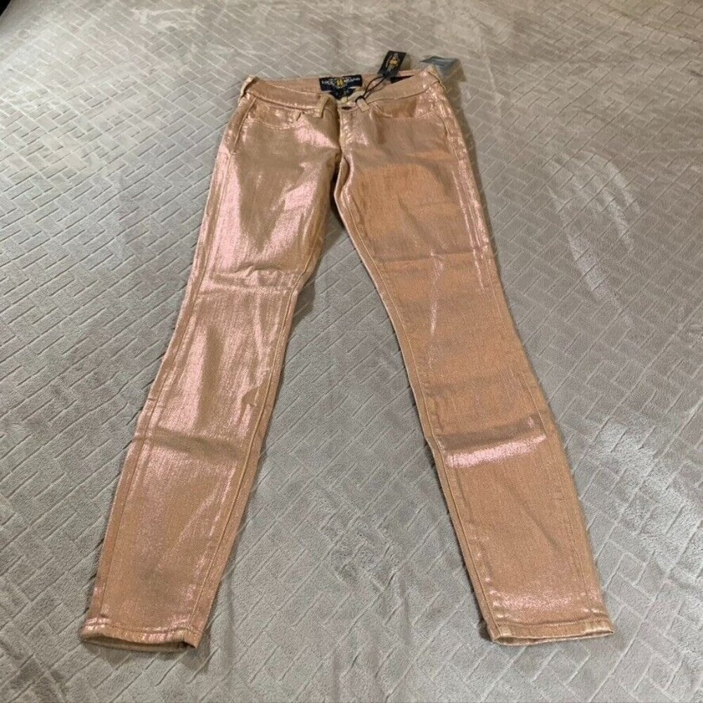 Lucky Brand Womens 25 Metallic Jeans Charlie Skinny Ankle Pink Low Rise Stretch